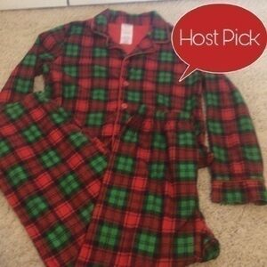 Youth size 10/12 large Christmas green and red flannel boutique pajamas